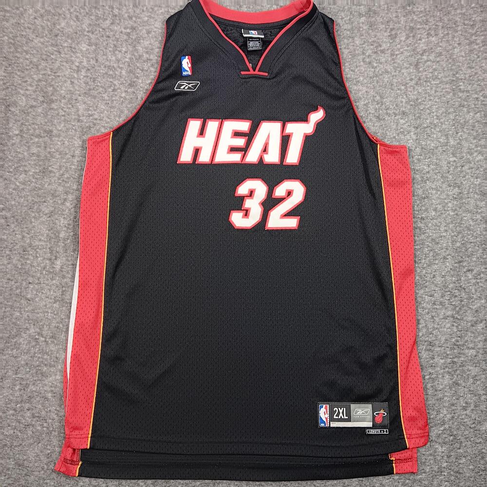 Miami Heat Jersey Mens 2XL Black Red NBA Basketball Shaquille O'Neal 32 Reebok